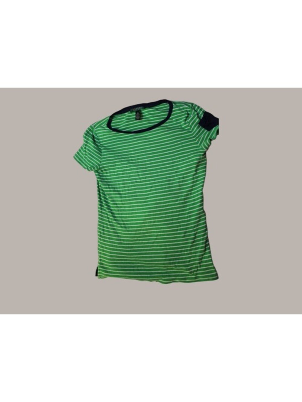 Lauren Ralph Lauren Green & White Striped Tee Shirt - Size M